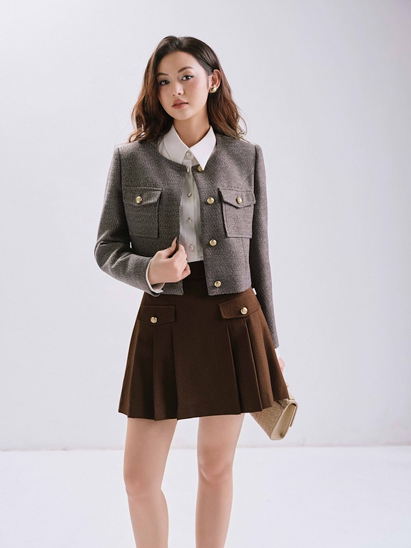 Chân váy ngắn xếp ly 2 nắp túi giả